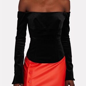 A.L.C. Off-Shoulder Black Velvet Long-Sleeve Top